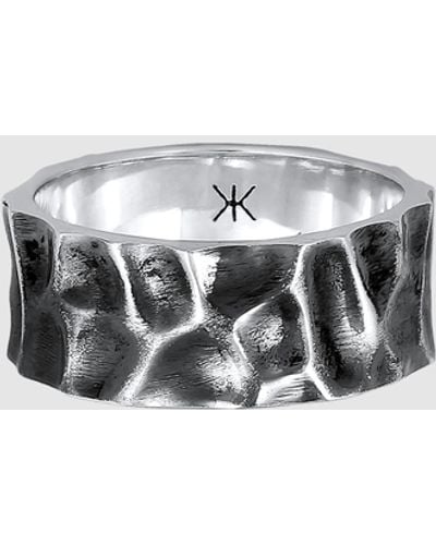 Kuzzoi Iconic Exclusive Ring Men Band Ring Hammered Vintage Look Solid In 925 Sterling - Metallic