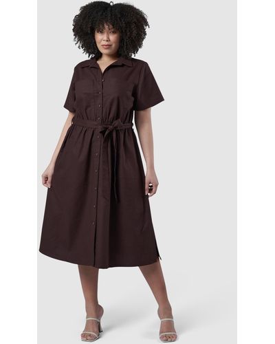 Something 4 Olivia Frankie Shirt Midi Dress - Brown