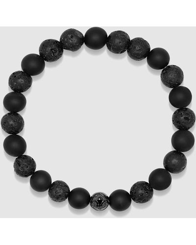 Nialaya Wristband With Lava Stone, Matte Onyx And Logo Ball - Black