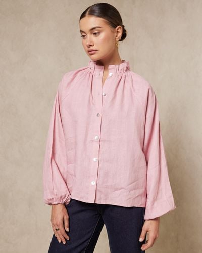 AERE High Neck Linen Blouse - Pink