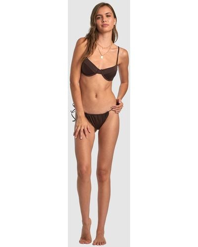 RVCA Solid Shimmer Tie Skimpy Bikini Bottoms - Brown