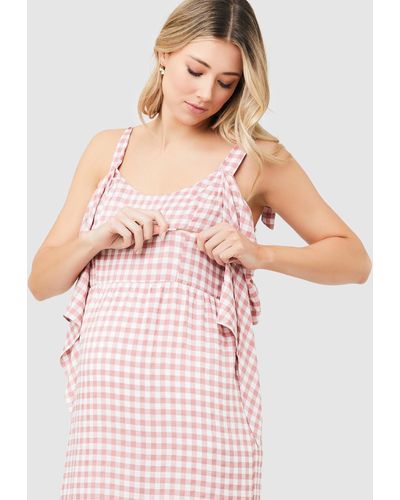 Ripe Maternity Gingham Nursing Dress - Pink