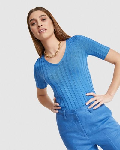 OXFORD Lucy Rib V Neck Knitted Top - Blue