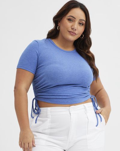 You & All Mid Drawstring Side Rib Jersey Short Sleeve Top - Blue