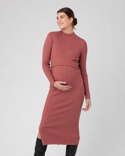 Ripe Maternity Nella Rib Nursing Knit Dress - Red