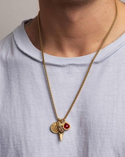 Nialaya En Trio Necklace With Arrowhead, Red Ruby Cz Drop And Bee Pendant - White