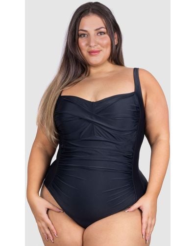 B Free Intimate Apparel Plus Size One Piece Swimsuit With Ruched Bust - Blue