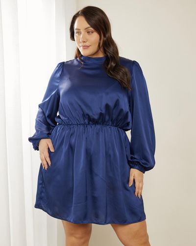 Atmos&Here Curvy Riya Satin Mini Dress - Blue