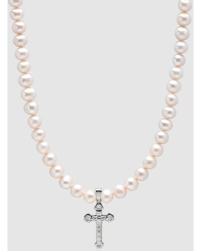 Nialaya Necklace With Silver Cross - White