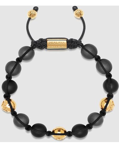 Nialaya Beaded Bracelet With Hematite, Matte Onyx, And Gold - Black