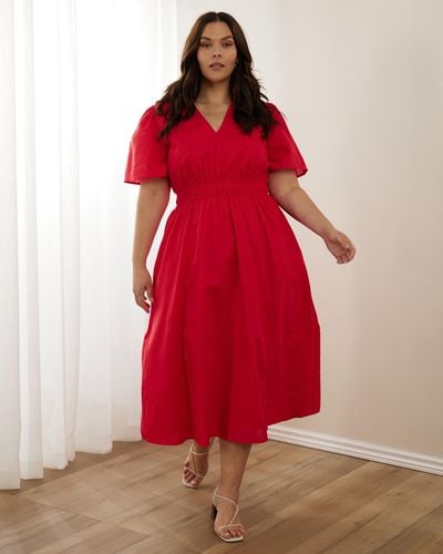 Atmos&Here Curvy Jasmine Linen Blend Midi Dress - Red