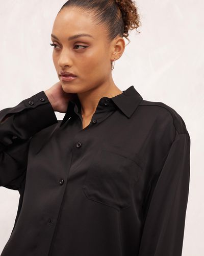 AERE Button Through Cuffed Shirt - Black