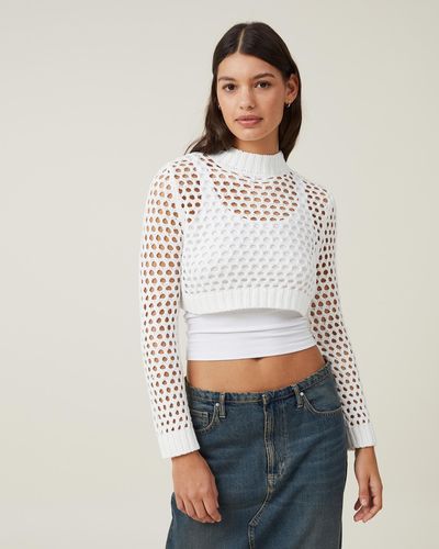 Cotton On Open Knit Crop Pullover - White