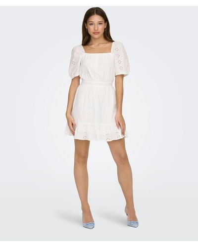 ONLY Sheila Short Embroidered Dress - White