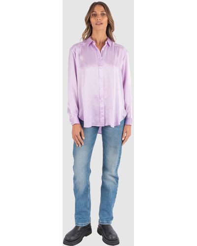 CAMIXA Soie Satin Oversized Silk Shirt - Purple