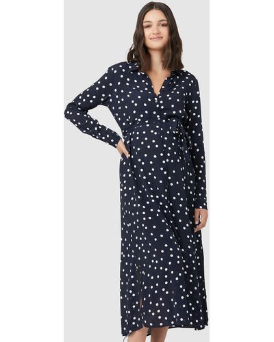 Ripe Maternity Spot Shirt Dress - Blue