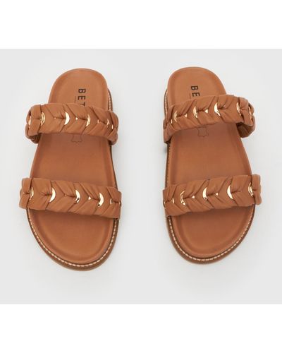 Betts Tuvalu Braided Leather Footbed Slides - Brown