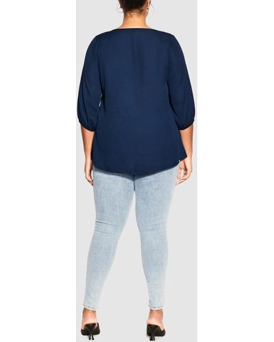 City Chic Sexy Fling Elbow Sleeve Top - Blue
