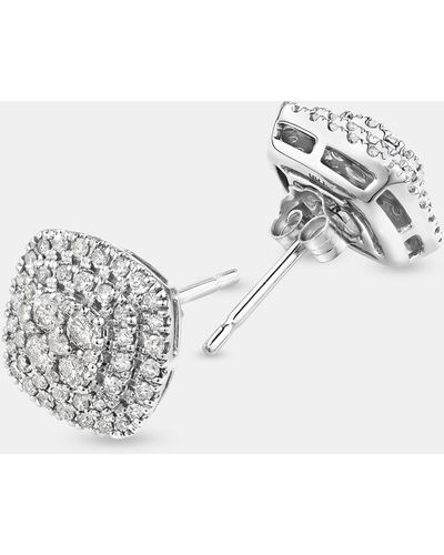 Michael Hill 0.65 Carat Tw Cushion Shaped Diamond Cluster Stud Earrings In 10kt Gold - White