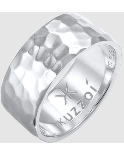 Kuzzoi Iconic Exclusive Ring Men Band Ring Hammered Chunky Solid In 925 Sterling - Metallic