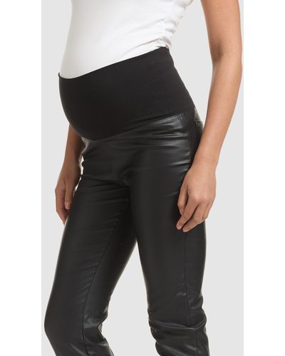 SOON Maternity Coated Slim Crop Trousers - Black