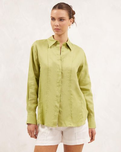 AERE Relaxed Linen Pintuck Shirt - Green