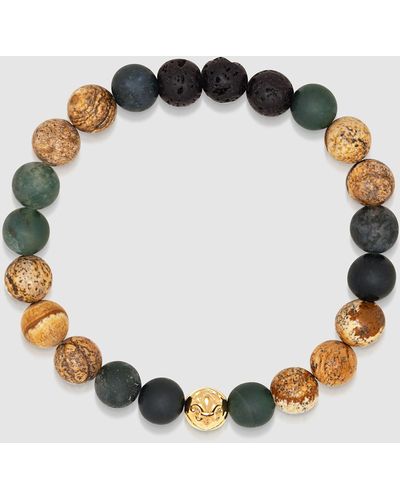 Nialaya Wristband With Jasper, Lava Stone, Matte Aquatic Agate And Gold - Multicolour