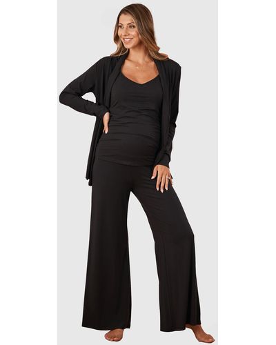 ANGEL MATERNITY 3 Piece Maternity Set With Wide Leg Maternity Pant In - Black