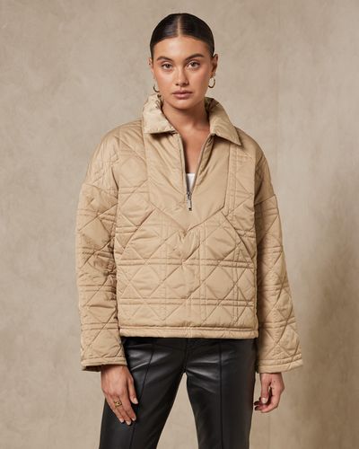 AERE Quilted Quarter Zip - Natural
