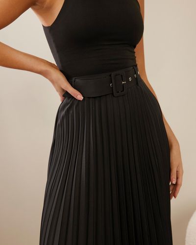 Atmos&Here Hailey Pleated Belt Midi Skirt - Black