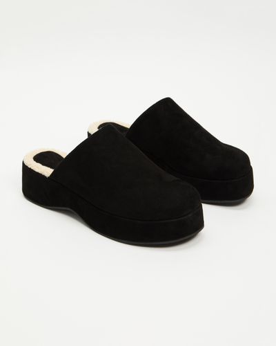 AERE Recycled Shearling Lined Platform Clog - Black
