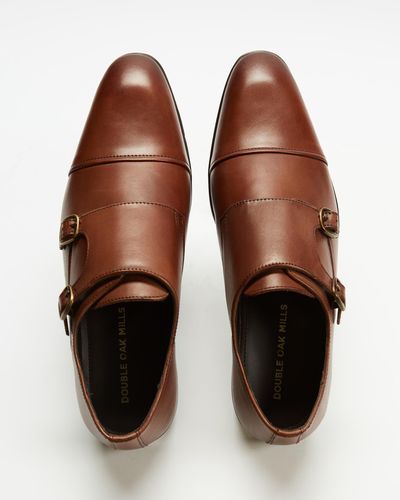 Double Oak Mills Leather Monk Shoes - Brown