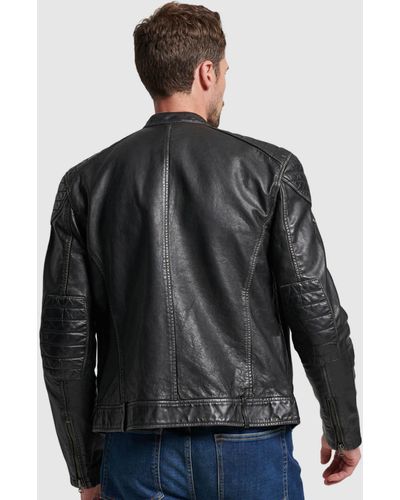 Superdry Heritage Leather Moto Racer Jacket - Grey