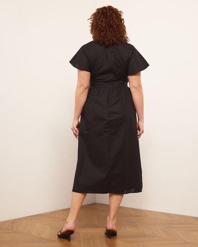 Atmos&Here Curvy Greta Flutter Sleeve Linen Blend Midi Dress - Black