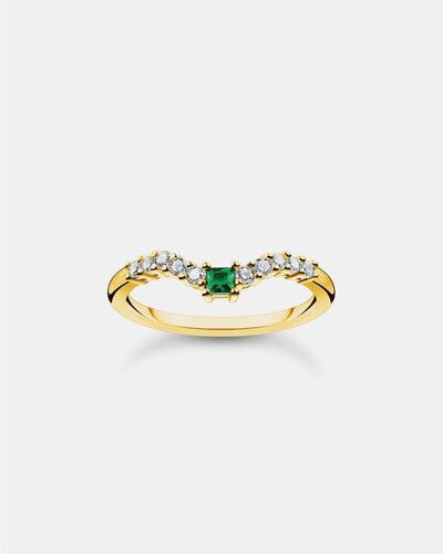Thomas Sabo Ring Green Stone With White Stones - Metallic