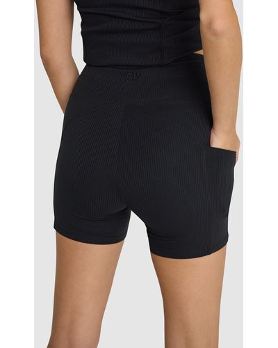 Rockwear Rib Luxesoft Pocket Mid Thigh Bike Shorts - Black
