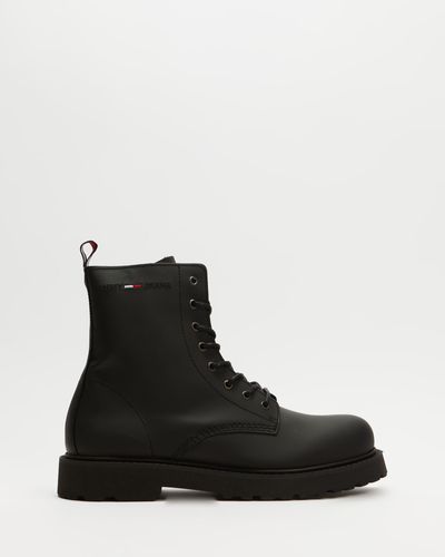 Tommy Hilfiger Leather Lace Up Boots - Black