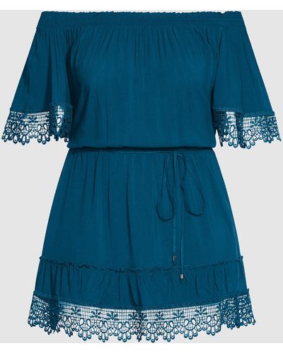 City Chic Crochet Detail Dress - Blue