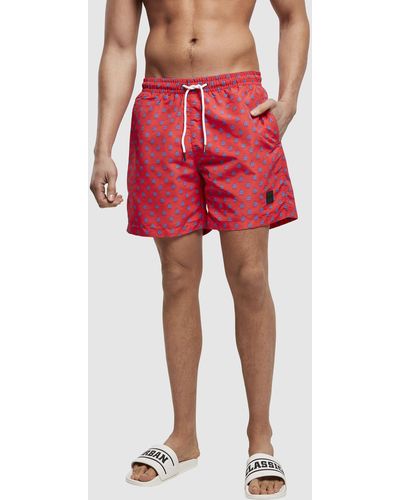 Urban Classics Uc Pattern Swim Shorts - Red