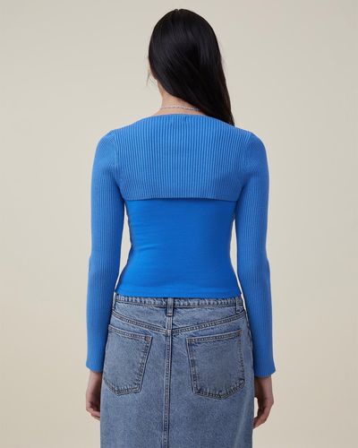 Cotton On Urban Rib Fitted Long Sleeve Shrug - Blue