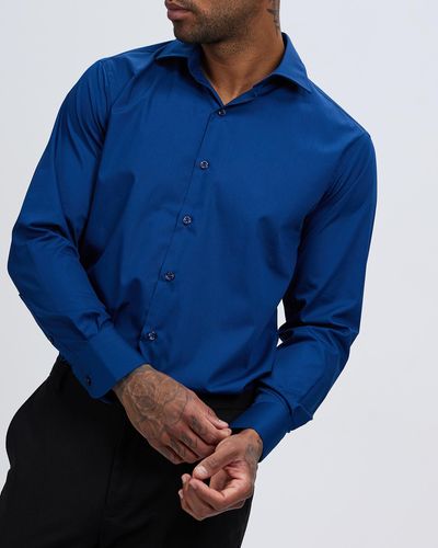 Van Heusen Euro Tailored Fit Shirt Solid Poplin - Blue