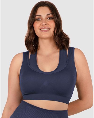B Free Intimate Apparel Double Racer Seamless Padded Sports Bra - Blue
