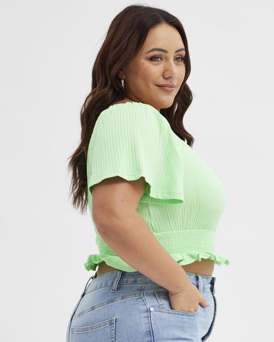 You & All Peasant Short Sleeve Shirred Jersey Top - Green