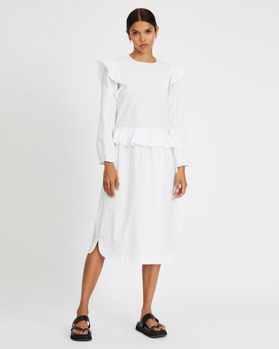 ALIGNE Delaney Frilled Shoulder Detail Midi Dress - White