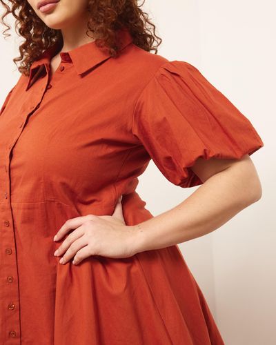 Atmos&Here Curvy Kirrie Linen Blend Mini Dress - Red