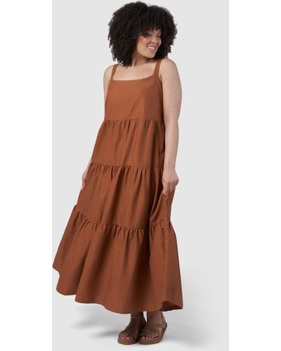 Abercrombie & Fitch asymmetrical scrunchie strap maxi dress in brown