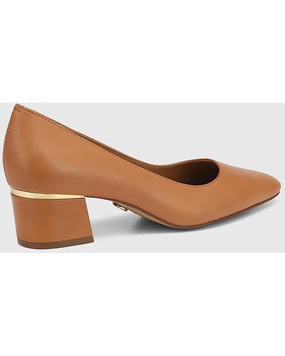Wittner Gemmah Leather Block Heel Court Shoes - Brown