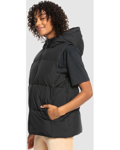 Roxy Bright Side Longline Hooded Puffer Jacket For Women - Black
