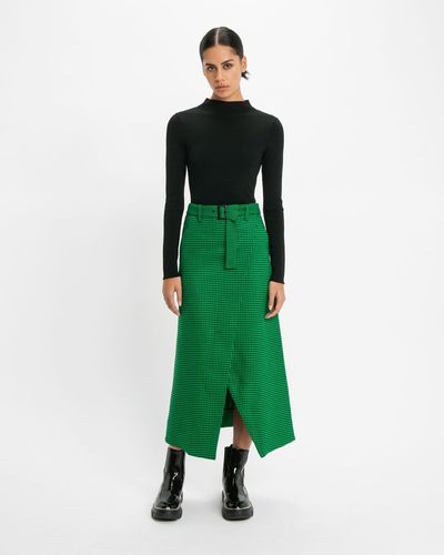 Cue Houndstooth Maxi Skirt - Green