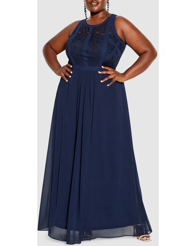 City Chic Panelled Bodice Maxi Dress - Blue